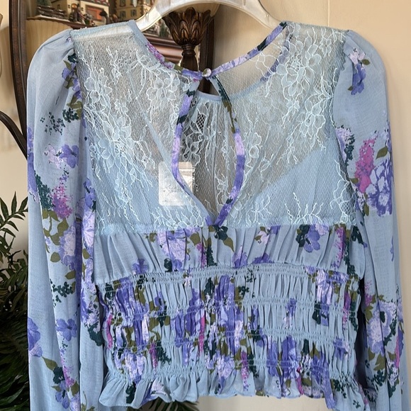 Free People Blue Floral Lace Blouse - Picture 12 of 14